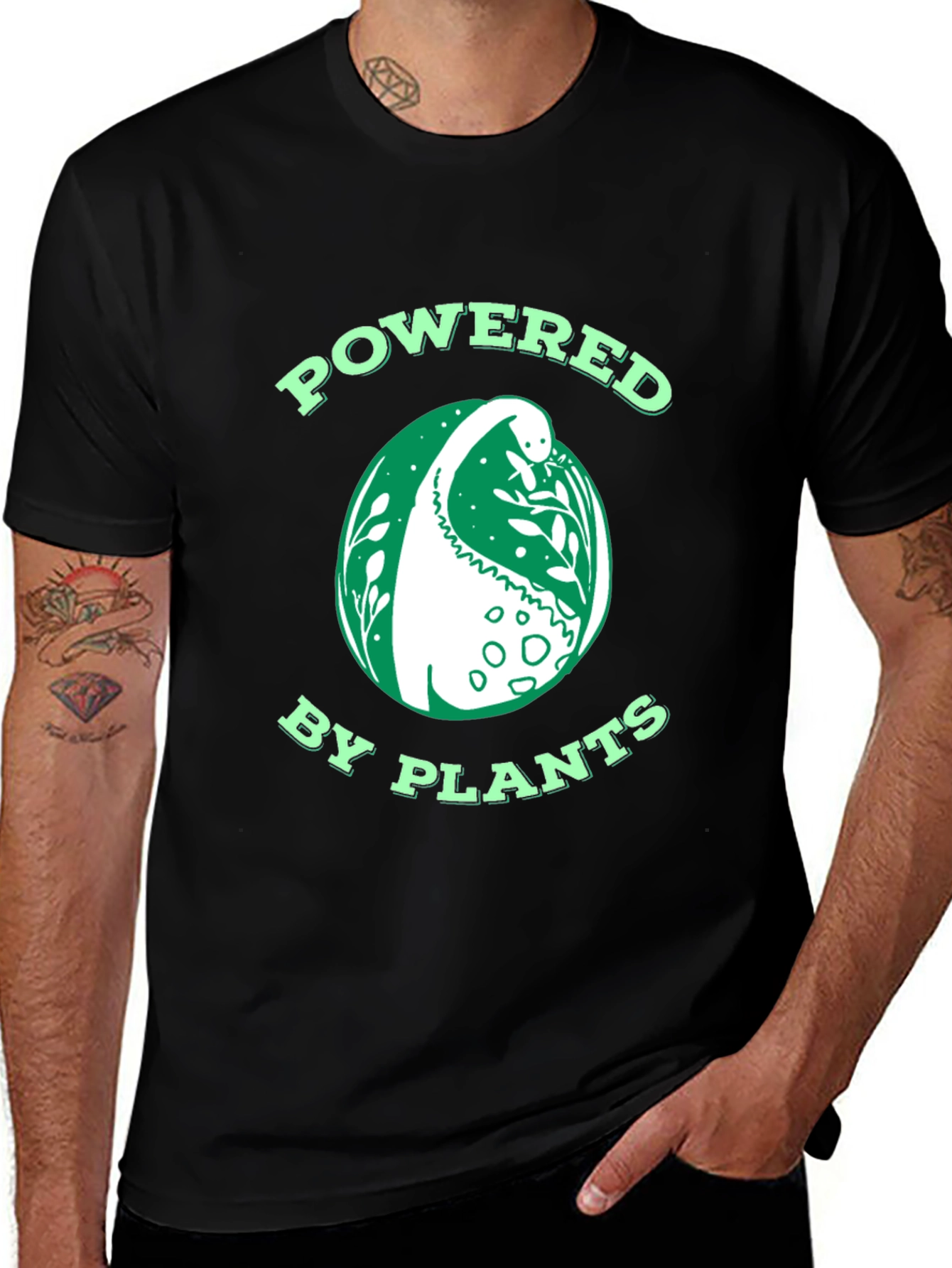 Variant 3 of Vegan Dinosaur Powered By Plants Black T-Shirt
