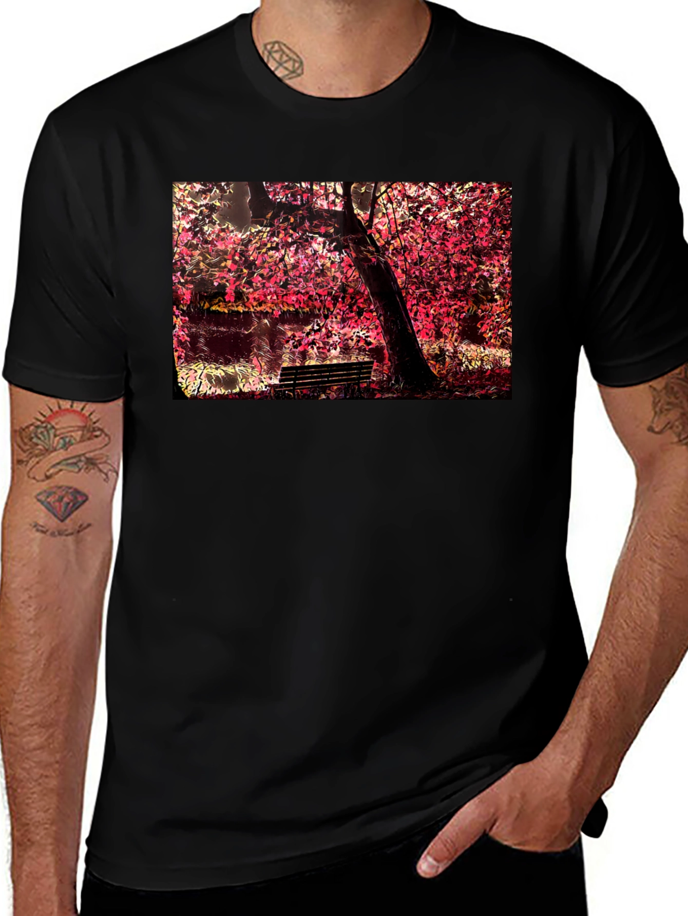 Variant 24 of Park Bench Tree Black T-Shirt