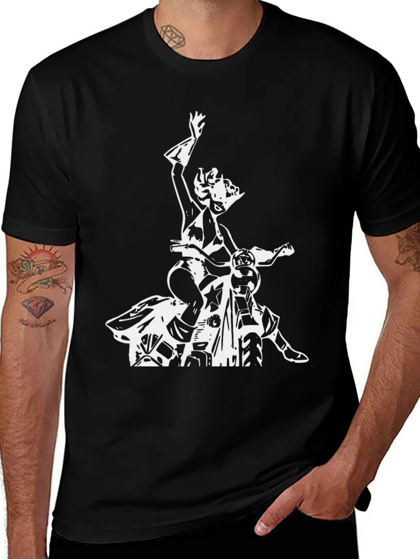 Variant 18 of Black T-Shirt with Biker Girl Graphic