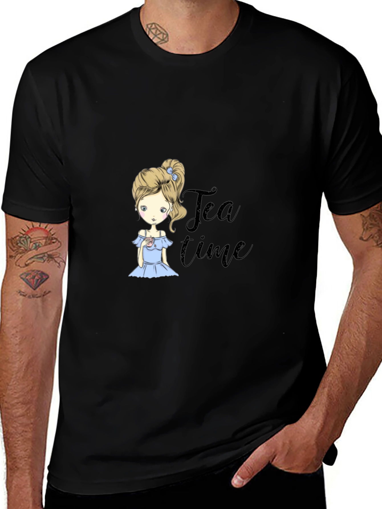 Variant 22 of Tea Time Girl Black T-Shirt