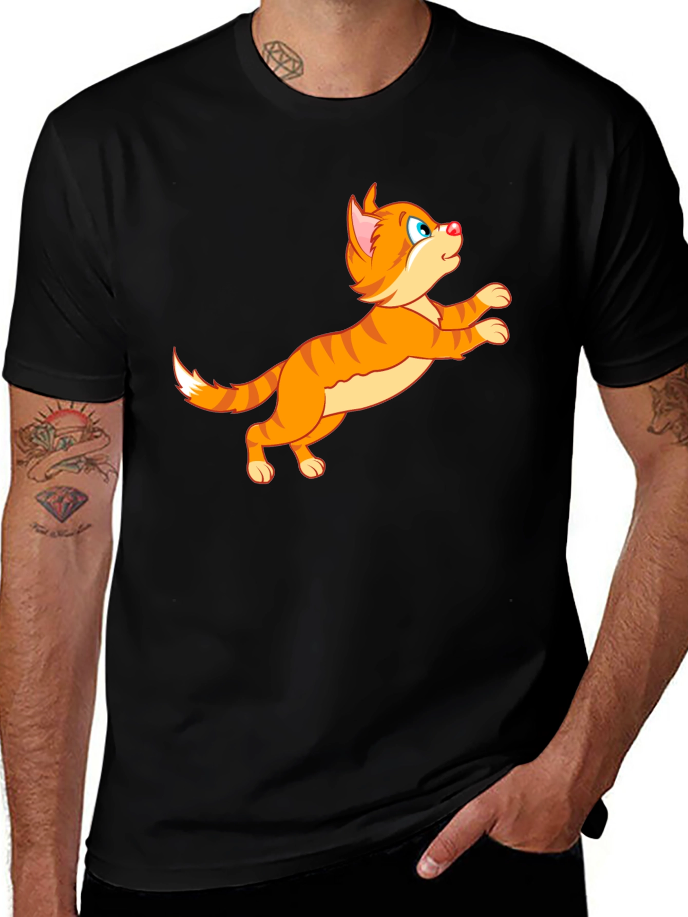 Variant 14 of Cartoon Cat Graphic Tee - Playful Black T-Shirt