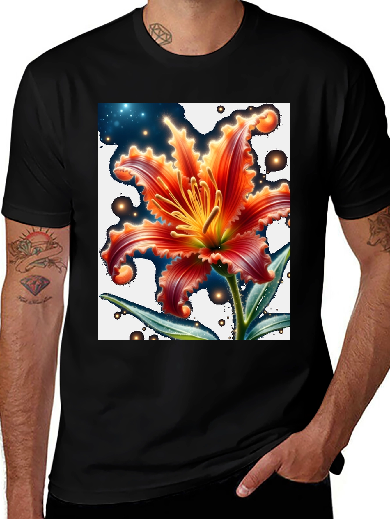 Variant 16 of Floral Graphic T-Shirt - Black Cotton Blend