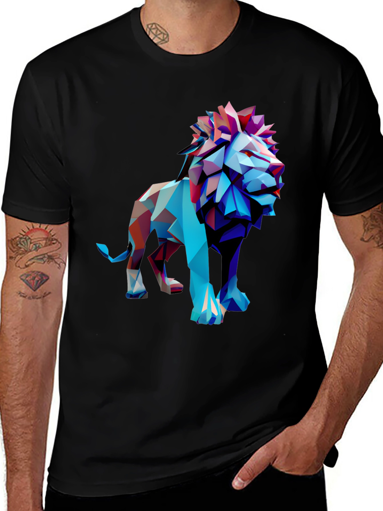 Variant 17 of Geometric Lion Graphic Tee - Black