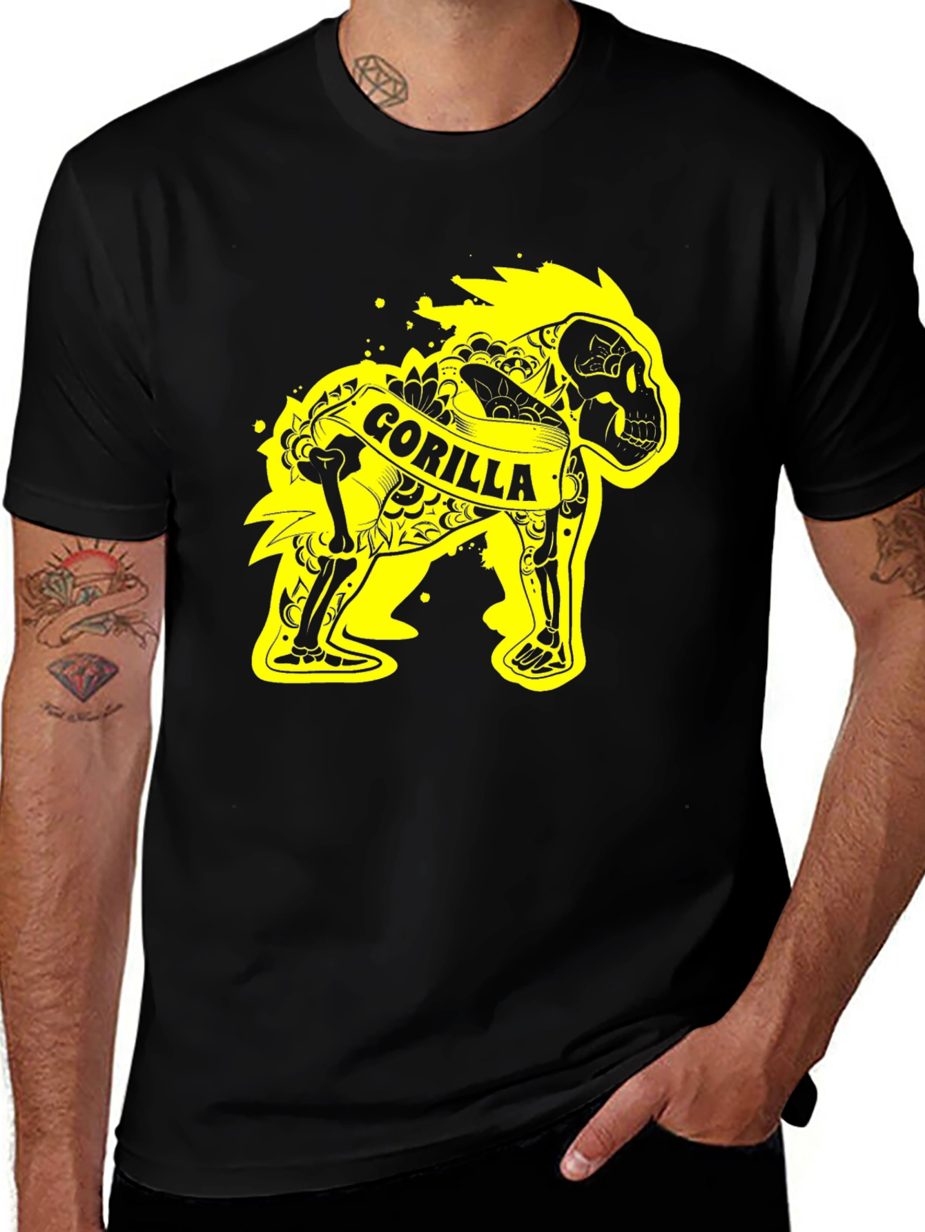 Gorilla Skeleton Graphic Tee - Black Cotton T-Shirt