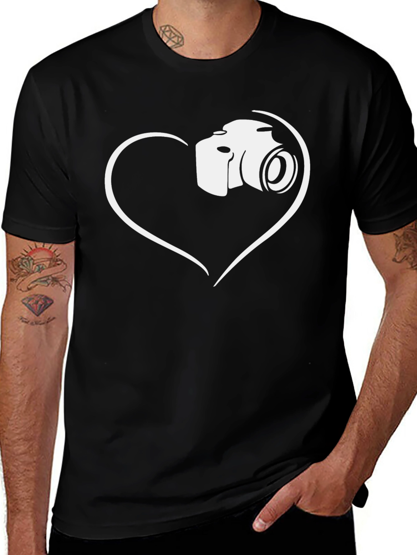 Black Camera Heart Graphic T-Shirt main image