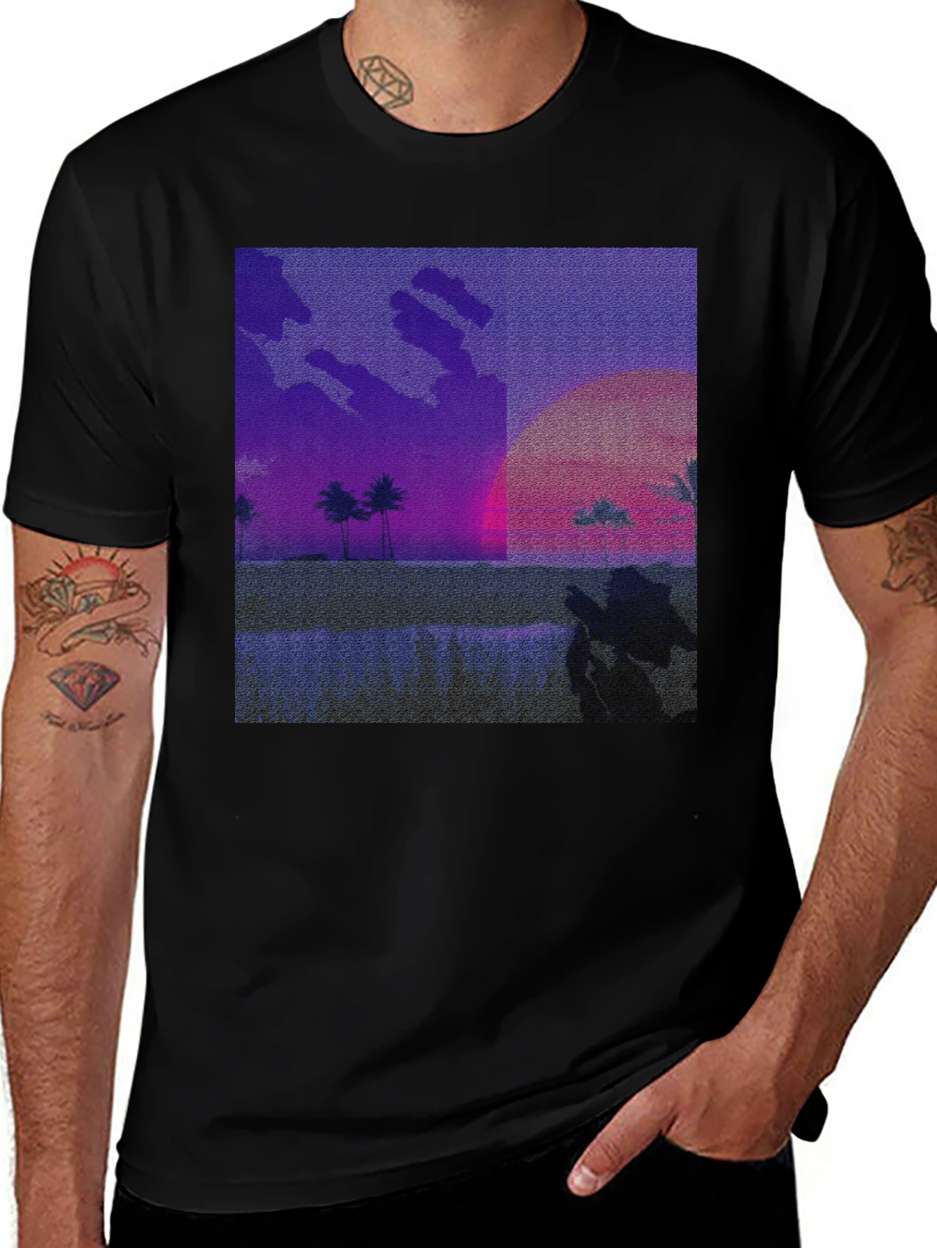 Variant 6 of Synthwave Beach T-Shirt - Retro Sunset Tee