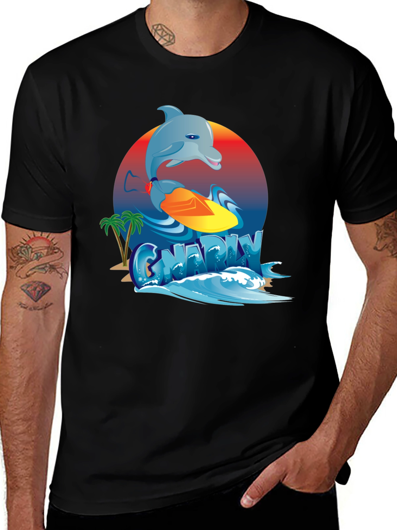 Variant 7 of Gnarly Dolphin Surf T-Shirt - Black