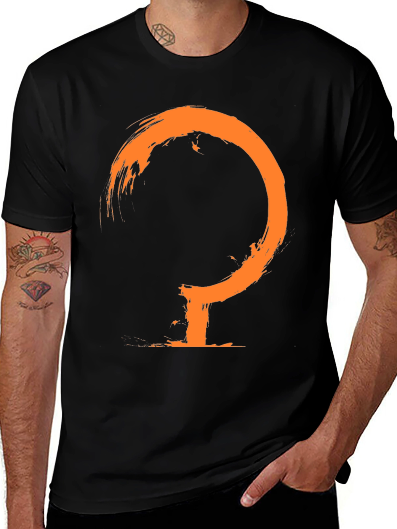 Variant 15 of Men's Black T-Shirt with Abstract Orange Symbol