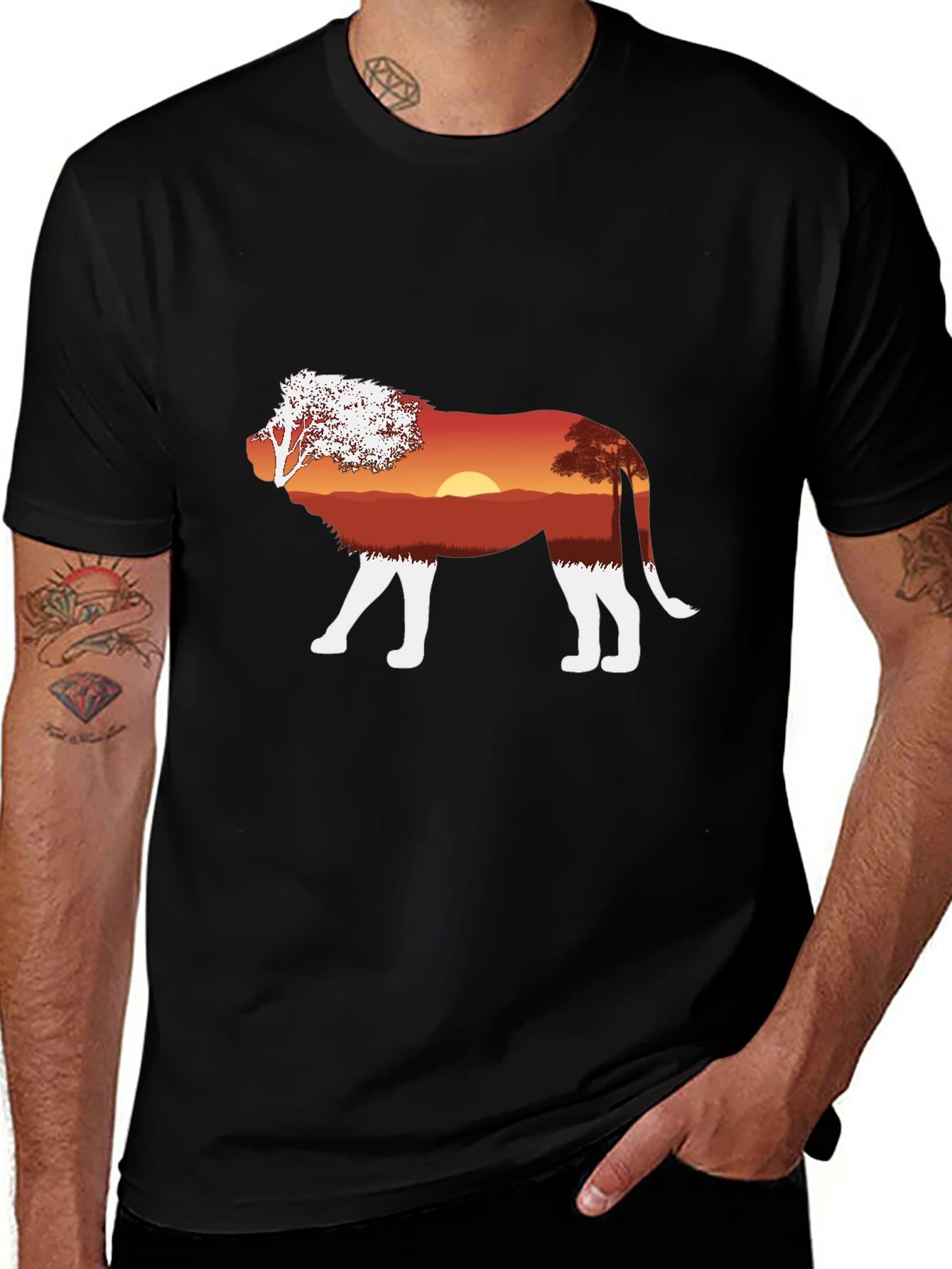 Variant 7 of Lion Sunset Graphic T-Shirt - Unique Nature Design