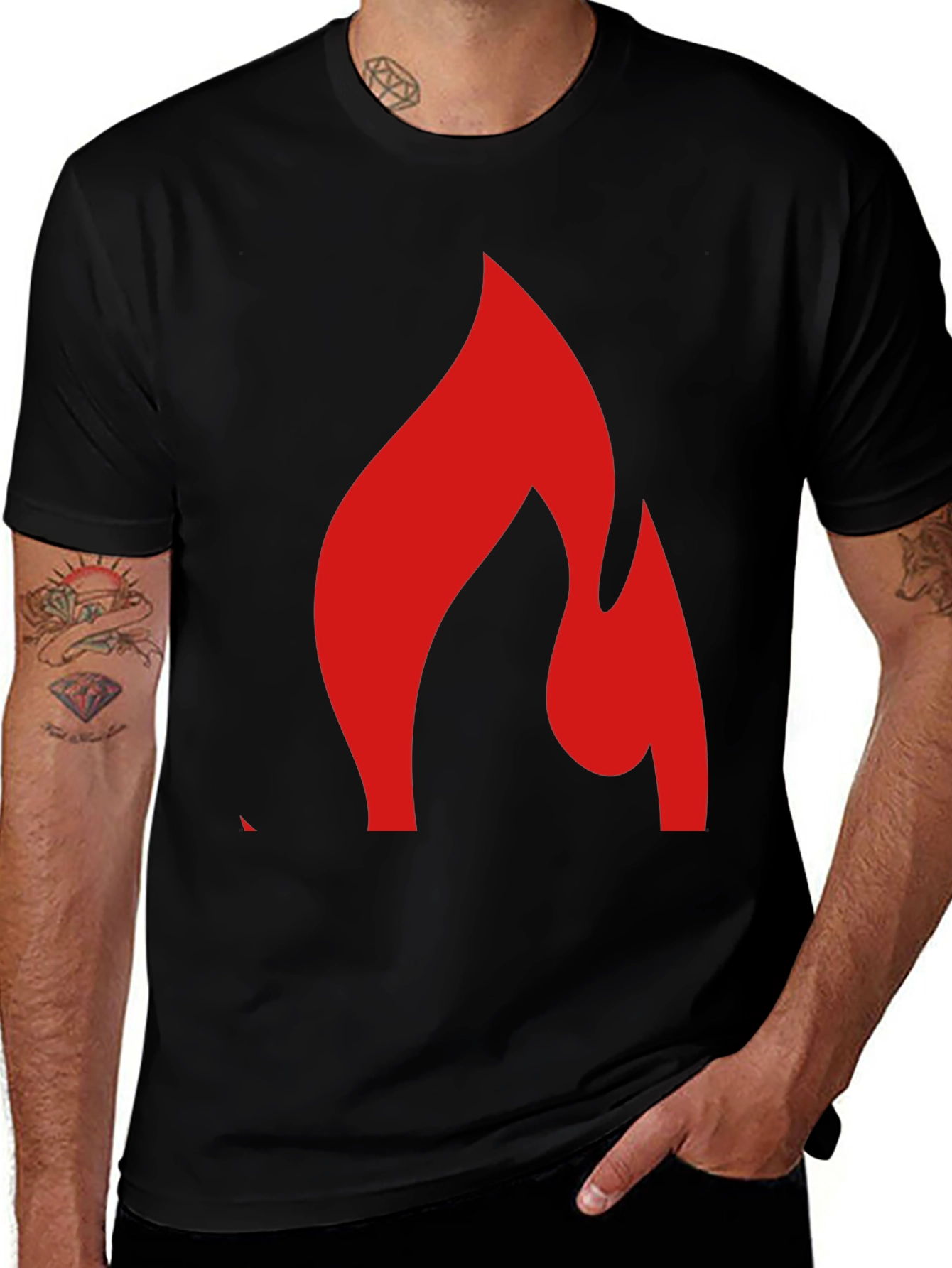 Variant 6 of Bold Flame Graphic Tee - Black Cotton Blend Shirt