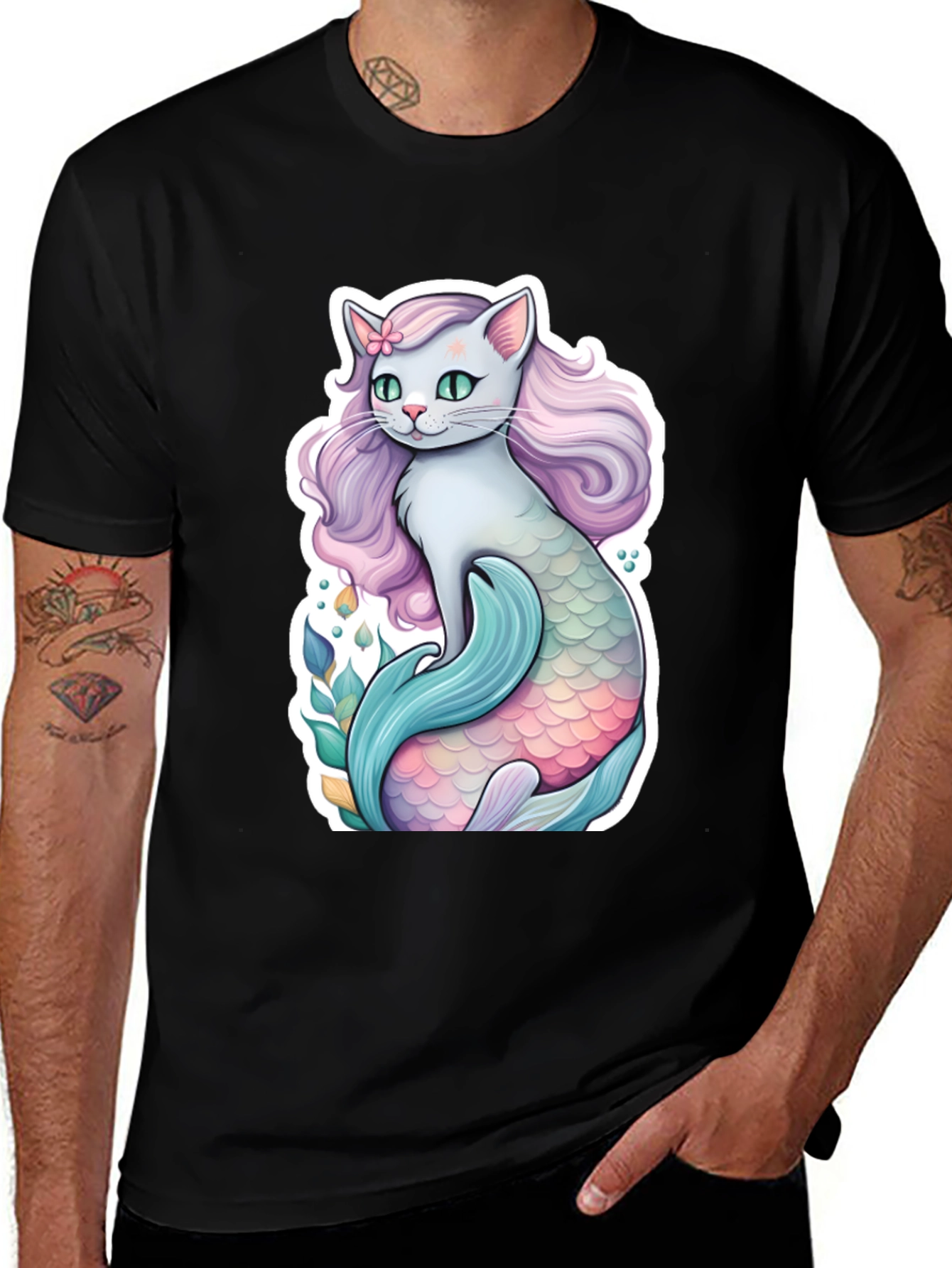 Variant 30 of Mermaid Cat T-Shirt - Cute Feline Ocean Design