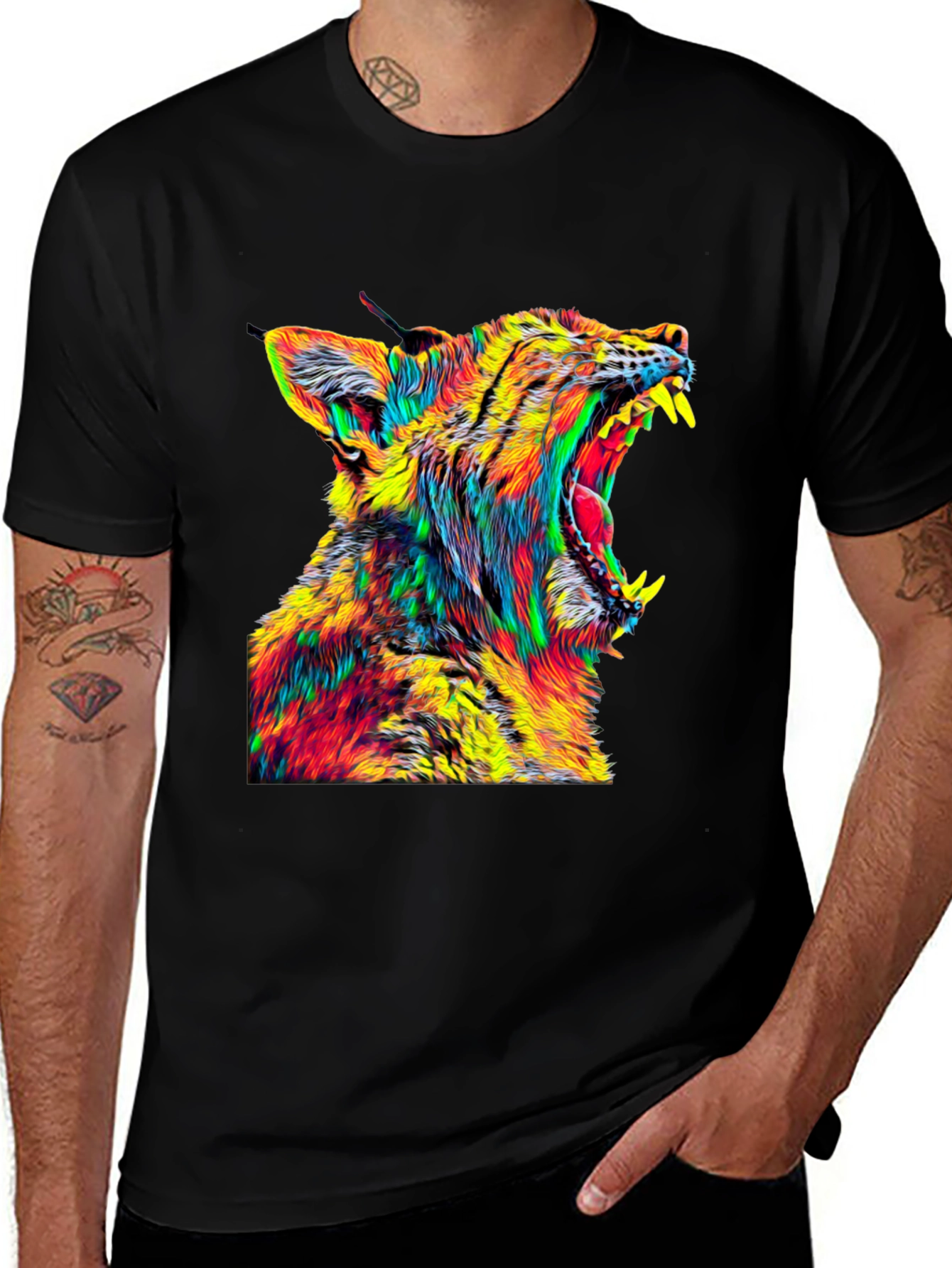 Variant 2 of Vibrant Wolf Graphic Tee - Men's Black T-Shirt
