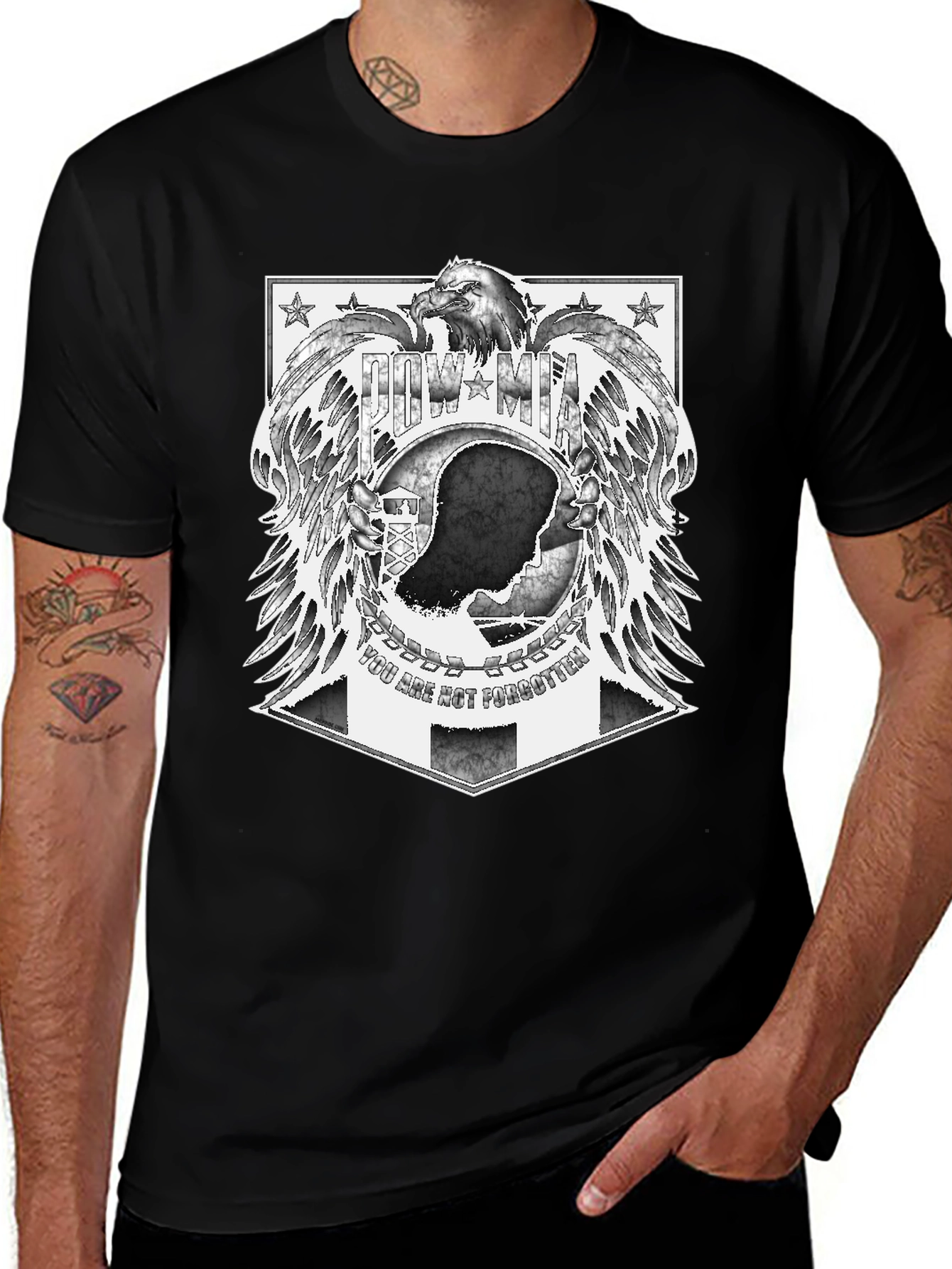 POW MIA Eagle Graphic T-Shirt - Black