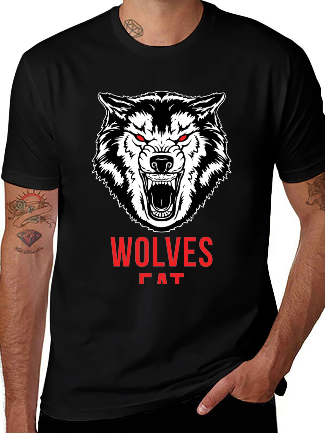 Variant 9 of Men's Black Wolves Graphic Print Crew Neck T-Shirt