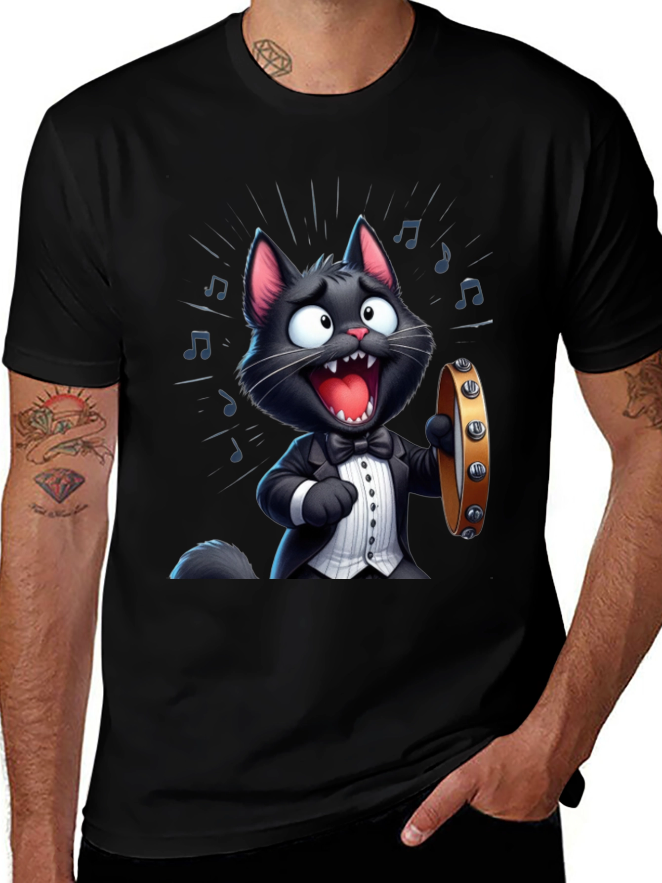 Variant 7 of Musical Cat T-Shirt - Black Cotton Tee