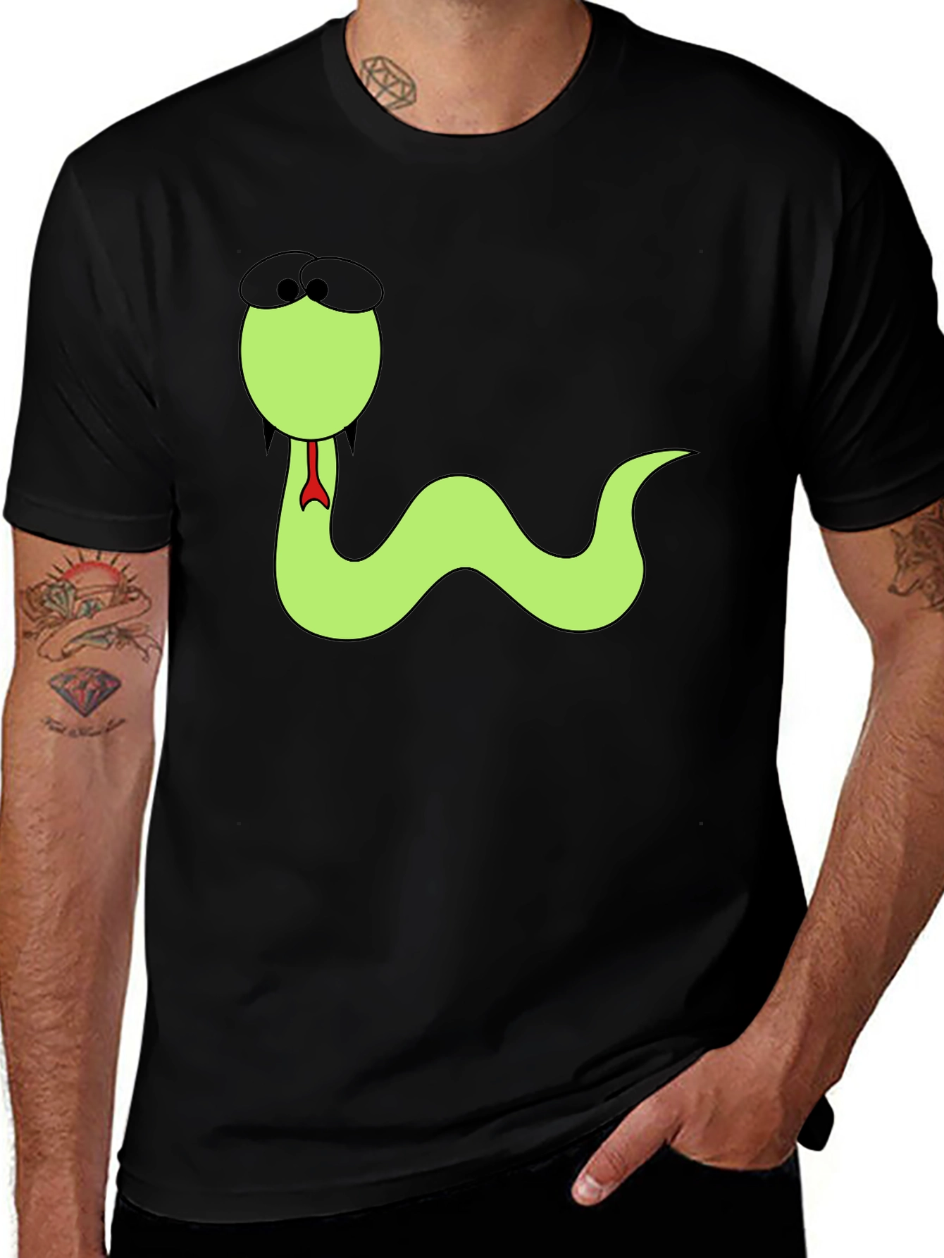 Variant 19 of Cartoon Snake Graphic Tee - Black T-Shirt