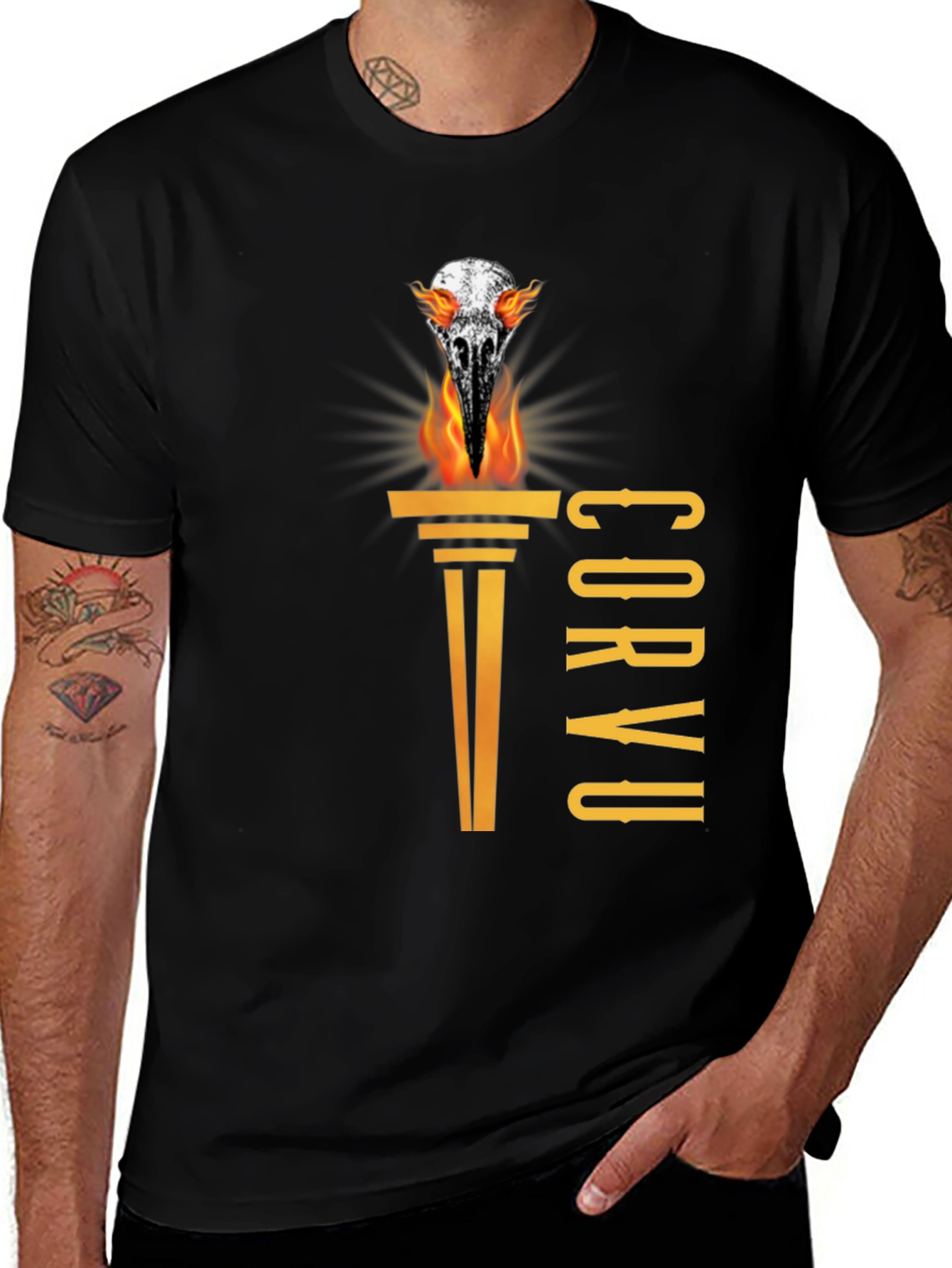 Variant 7 of Corvus T-Shirt - Bird Skull on Fire