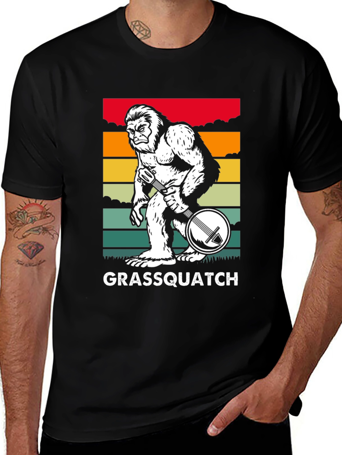Grassquatch Banjo Black T-Shirt