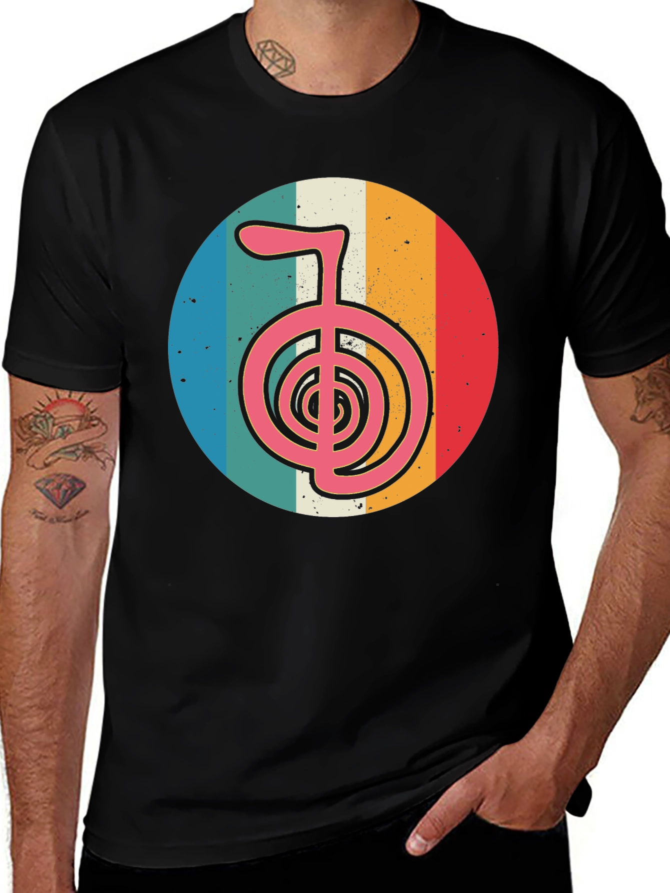 Variant 27 of Retro Chakra Symbol Graphic T-Shirt - Black