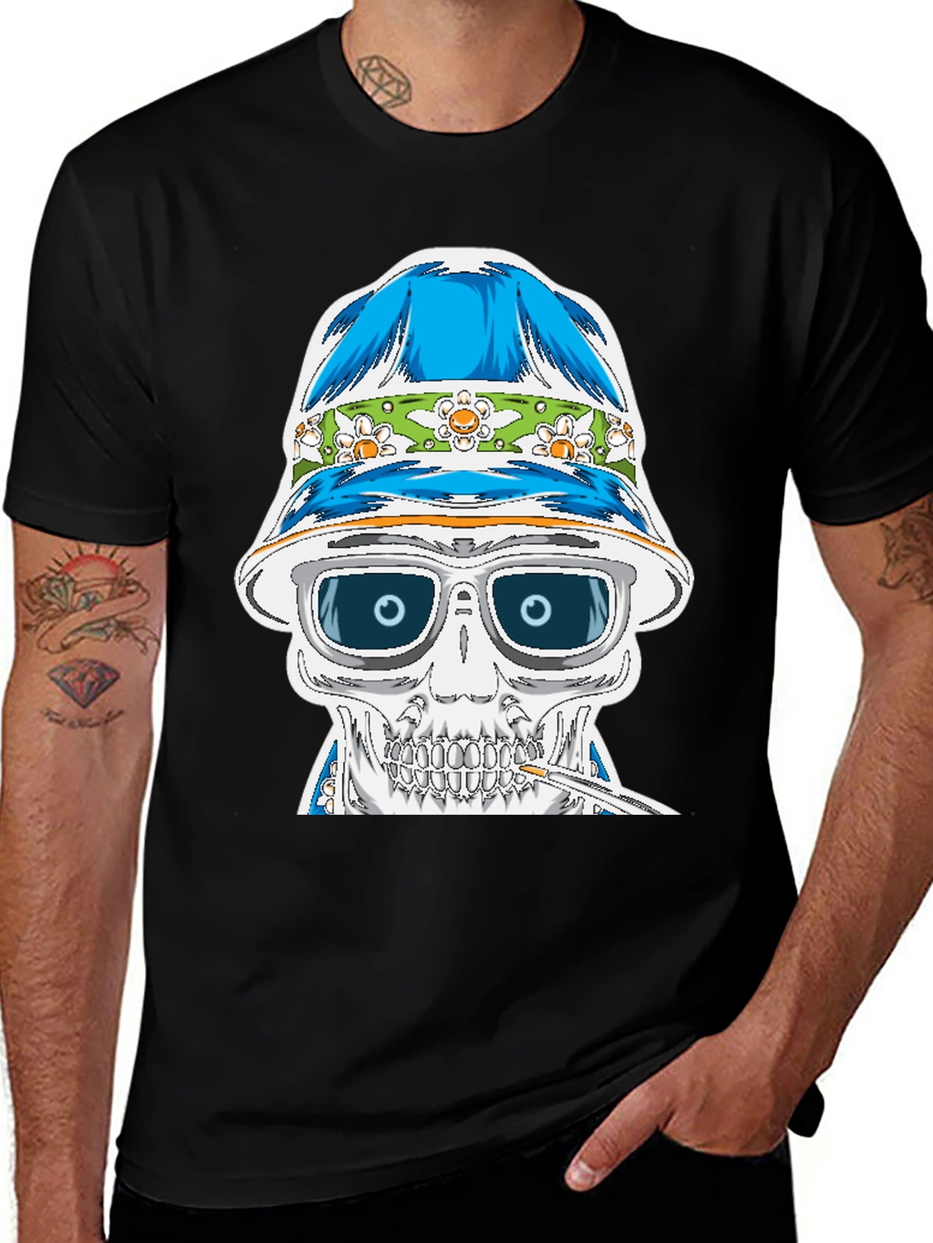 Variant 4 of Skull in Bucket Hat Graphic Tee