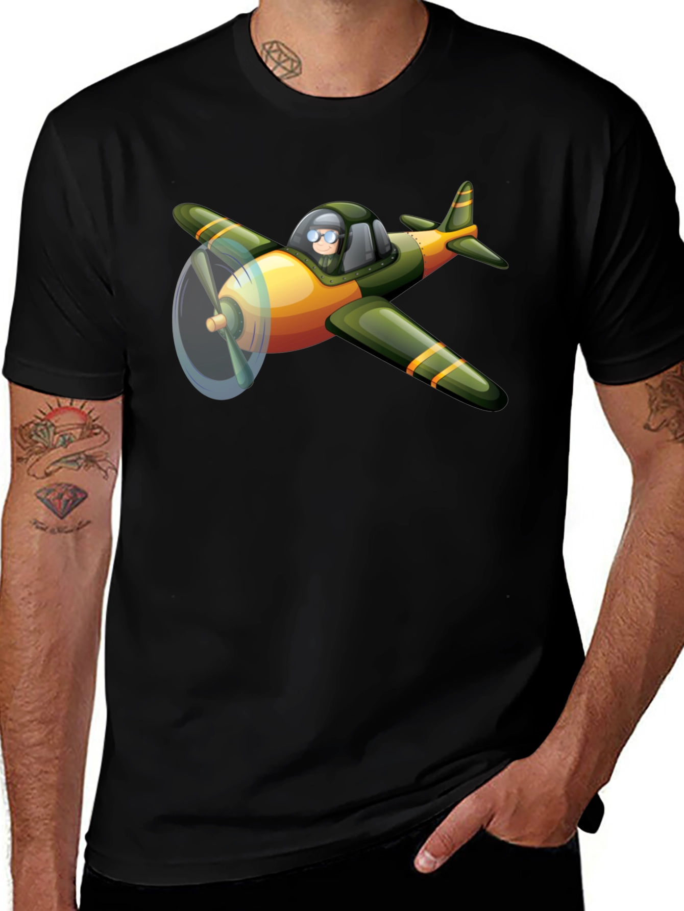 Variant 13 of Pilot Plane Graphic T-Shirt - Black Cotton Tee