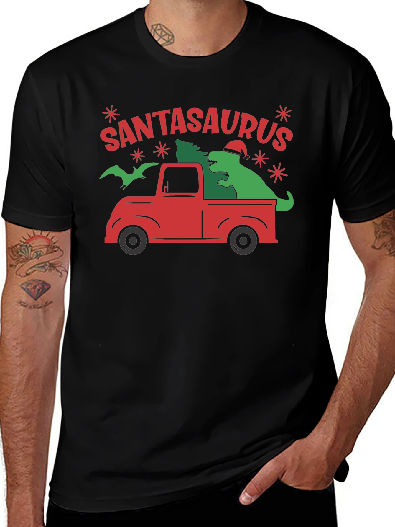 Variant 19 of Santasaurus Truck T-Shirt - Holiday Dinosaur Tee