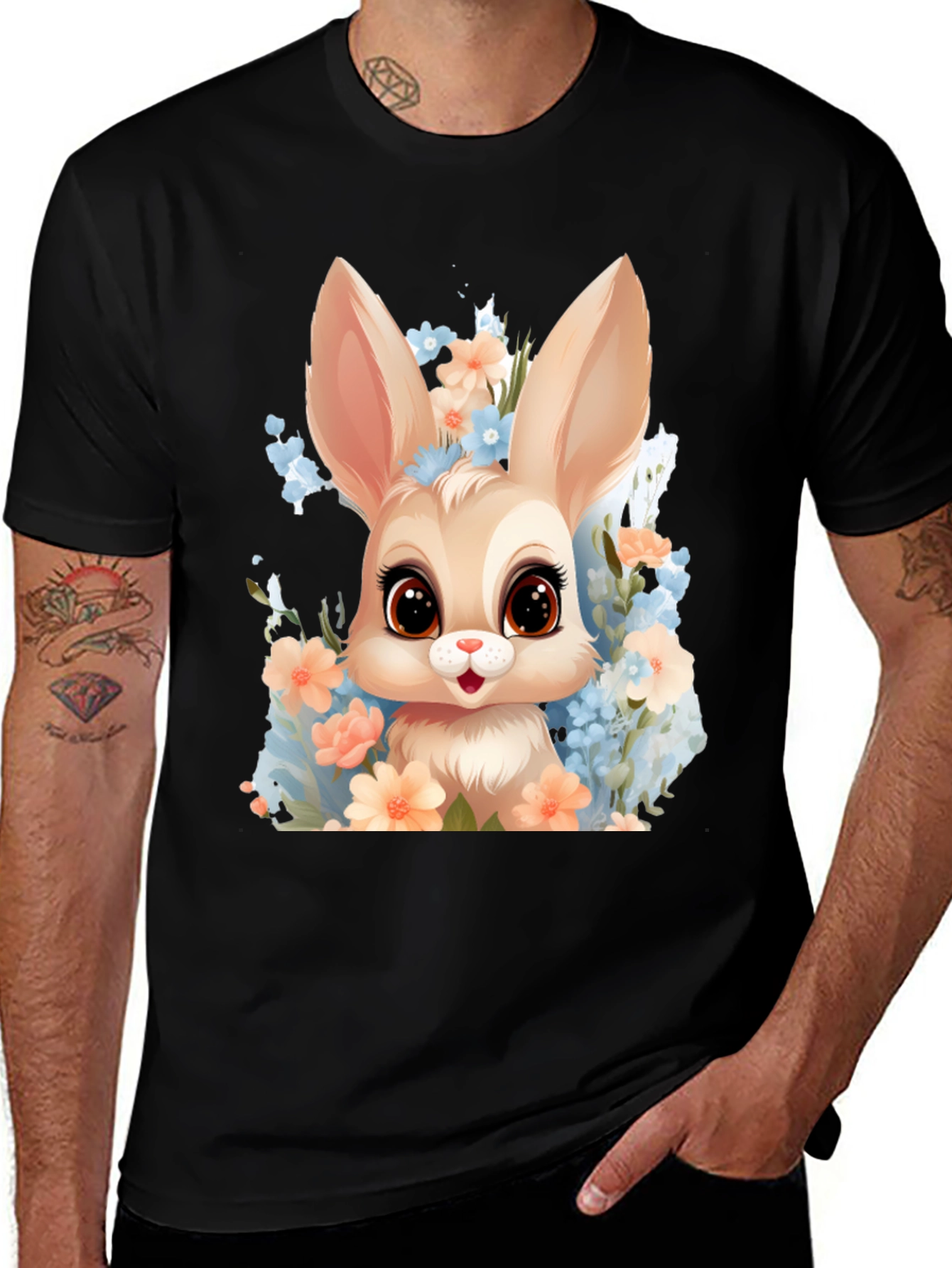 Variant 6 of Cute Bunny in Flowers Graphic T-Shirt
