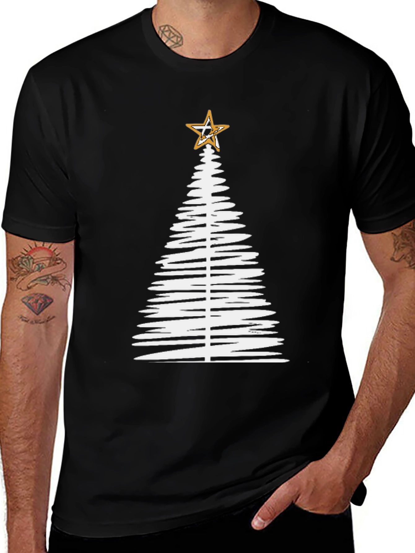 Variant 30 of Christmas Tree Star Black Graphic Tee