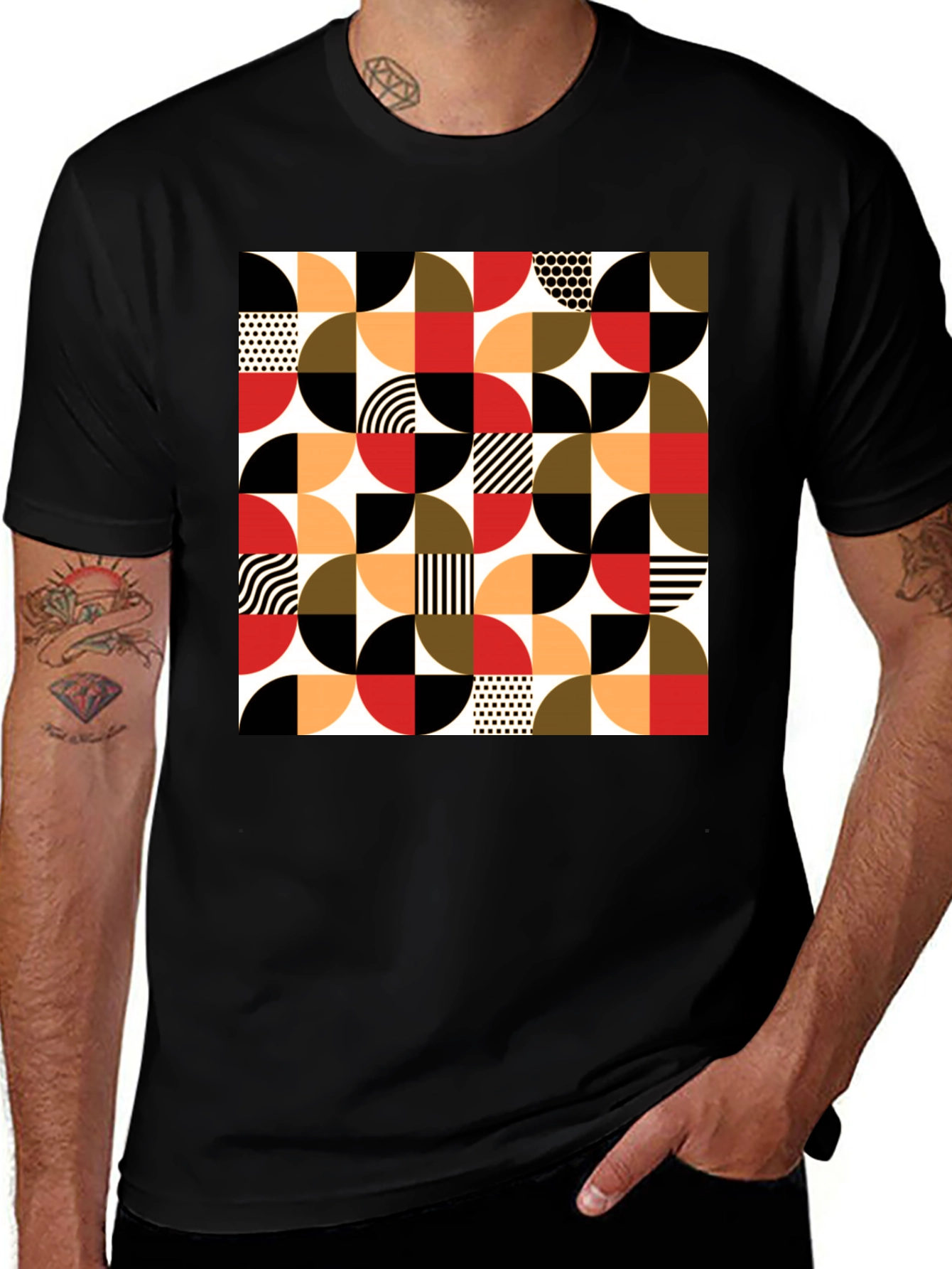 Variant 17 of Geometric Patterned Black T-Shirt