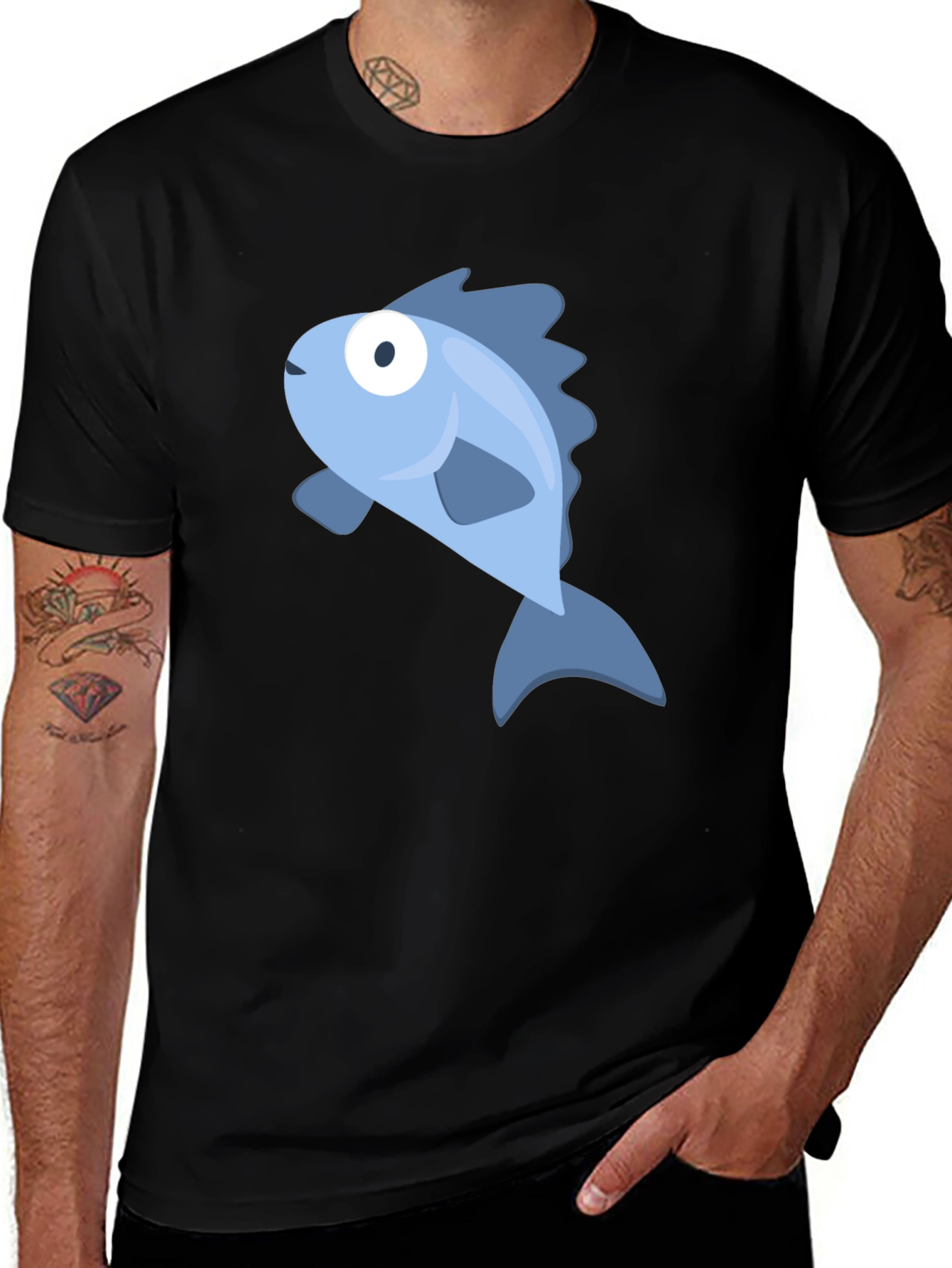 Variant 9 of Blue Fish Graphic Black T-Shirt