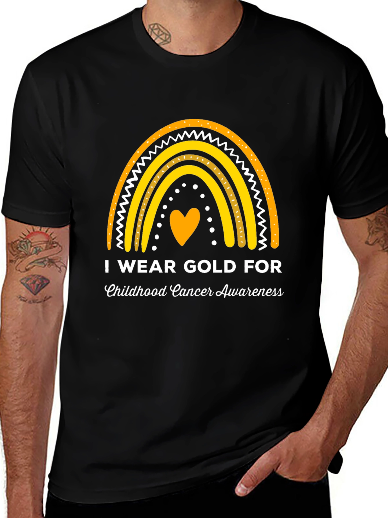 Gold Childhood Cancer Awareness Rainbow T-Shirt