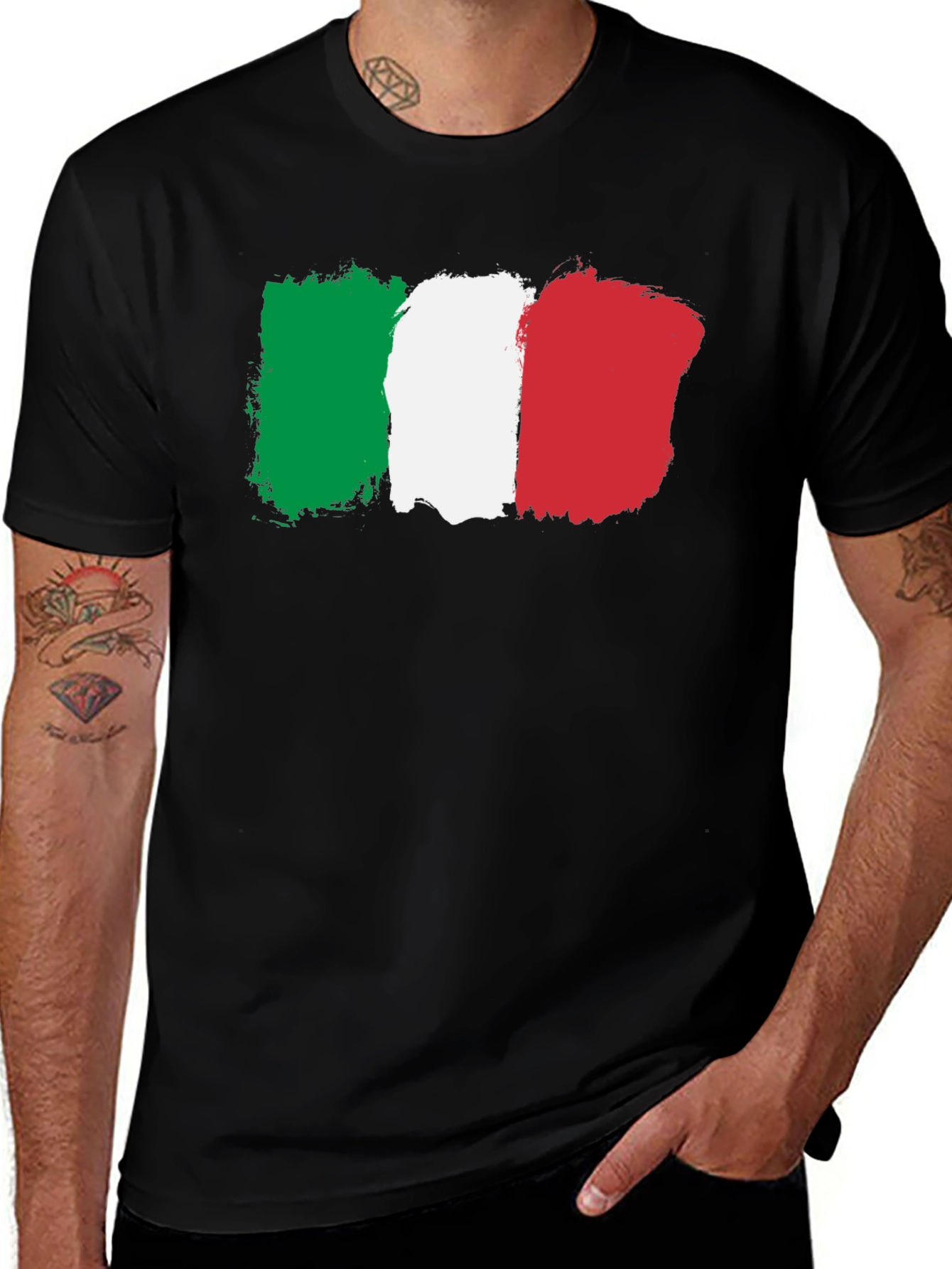 Variant 15 of Italy Flag Graphic T-Shirt - Black Crew Neck Tee