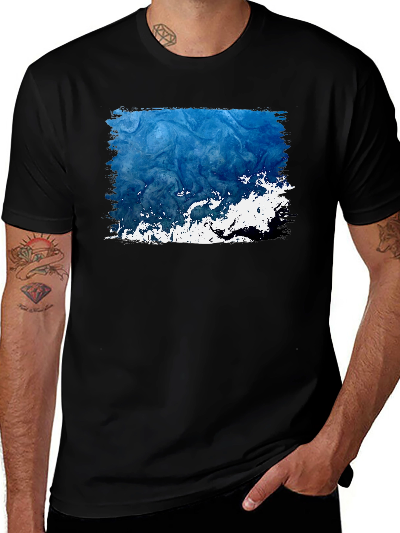 Variant 21 of Abstract Blue Wave Graphic Black Tee
