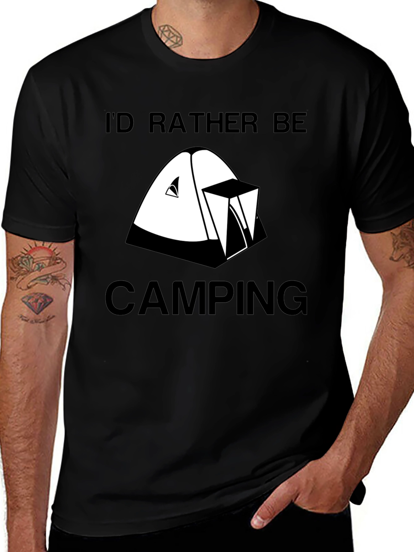 Variant 27 of Camping T-Shirt - I'd Rather Be Camping Black Tee