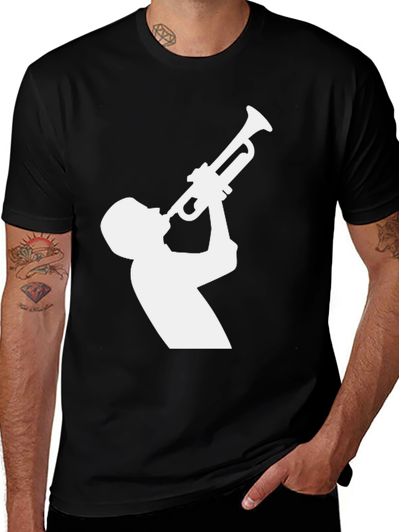 Variant 2 of Trumpet Player Graphic Tee - Black Cotton T-Shirt