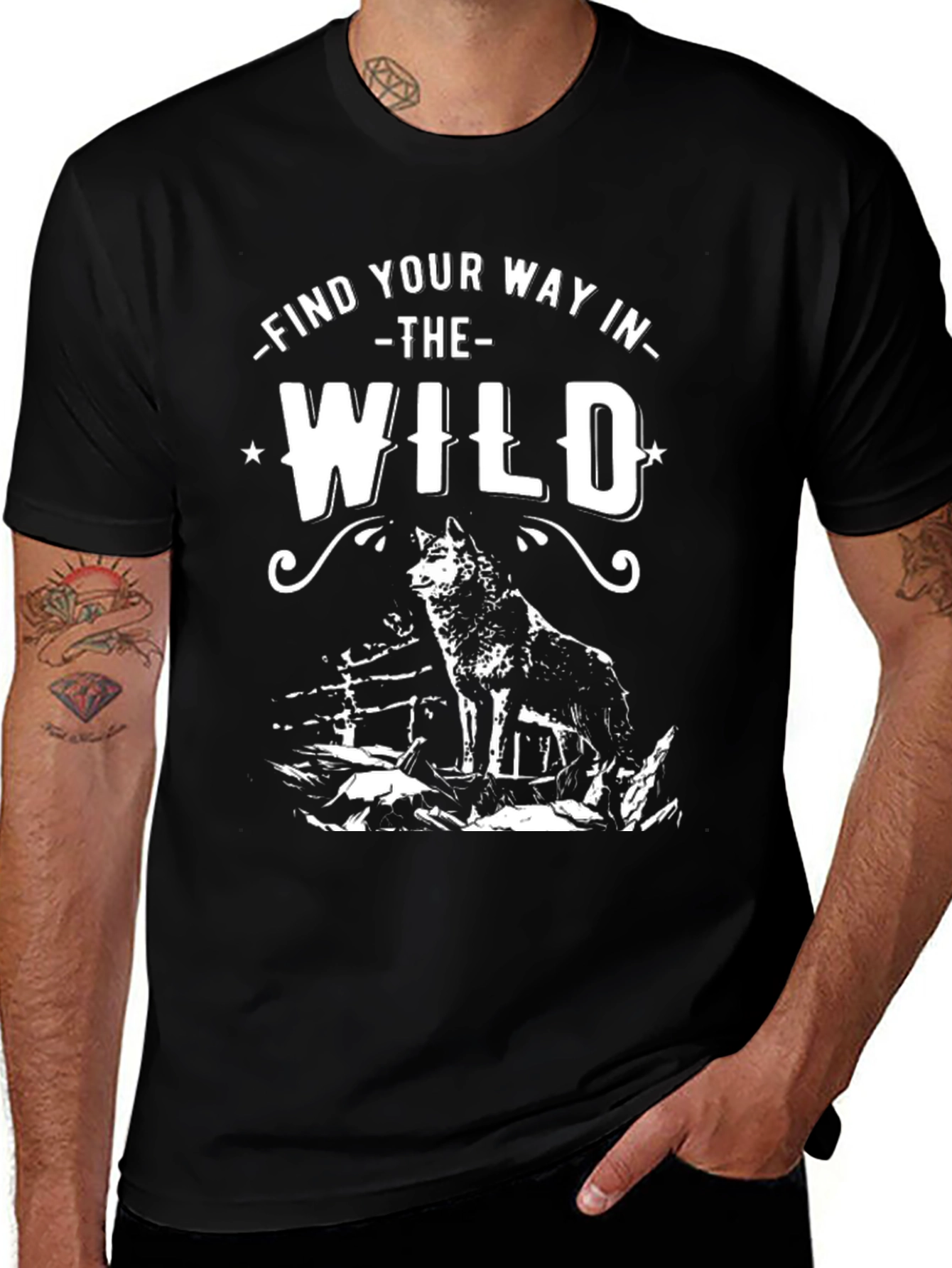 Variant 4 of Find Your Way in the Wild Wolf Graphic Tee - Black