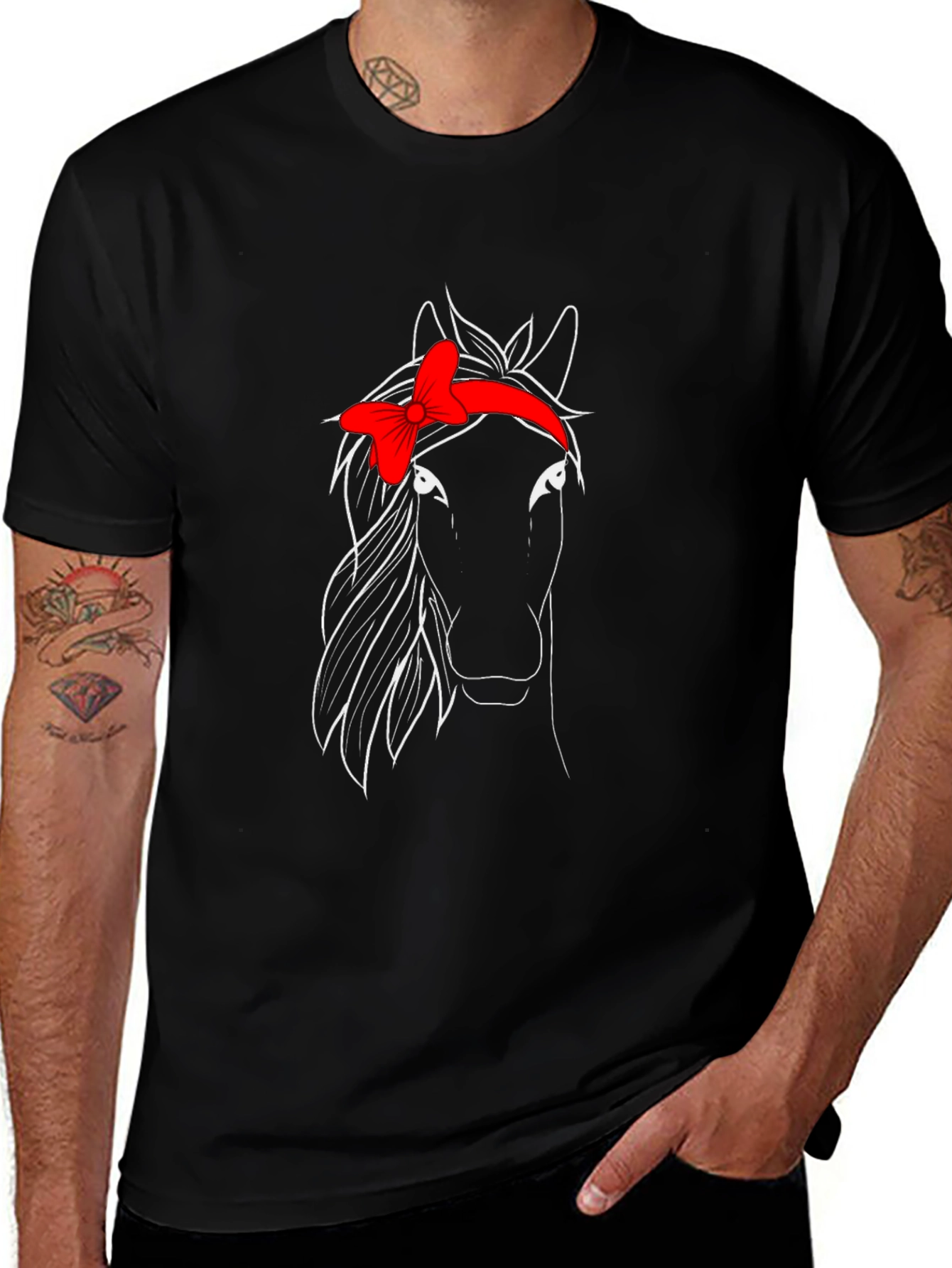 Variant 13 of Horse with Bandana Graphic Tee - Stylish Unisex Black T-Shirt