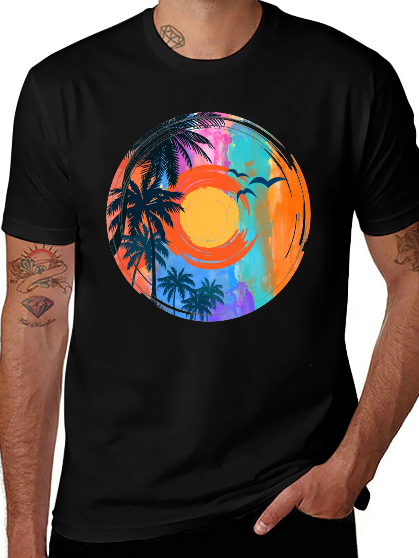 Variant 13 of Sunset Palm Tee: Tropical Vibe Graphic T-Shirt