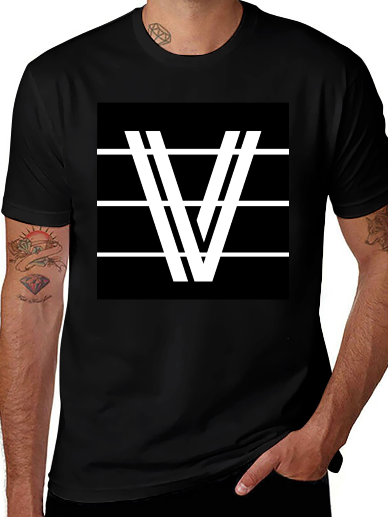 Variant 10 of Modern Graphic Tee - Black with White V Design