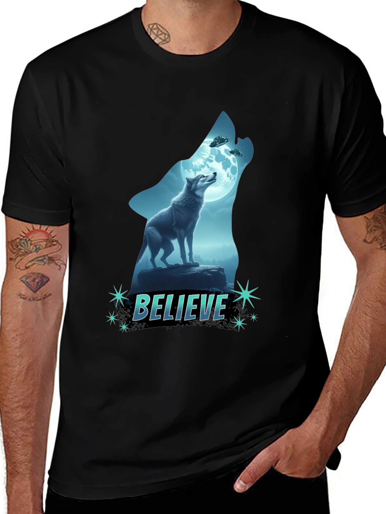 Variant 5 of Believe Wolf UFO Graphic Tee