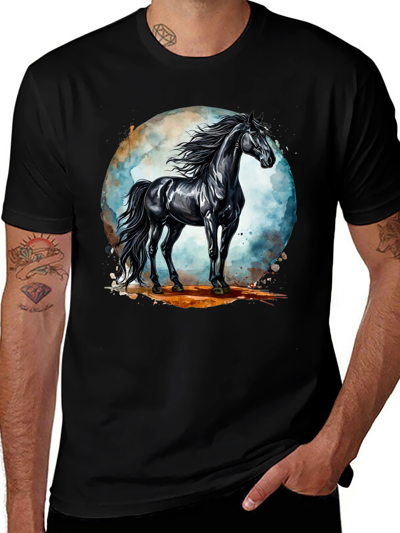 Variant 8 of Black Horse Graphic Tee - Stylish Men's T-Shirt
