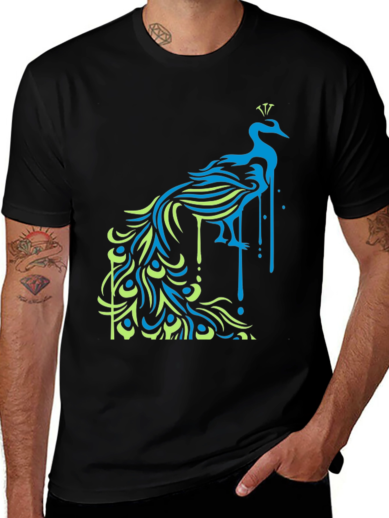 Variant 30 of Stylish Peacock Graphic Black T-Shirt