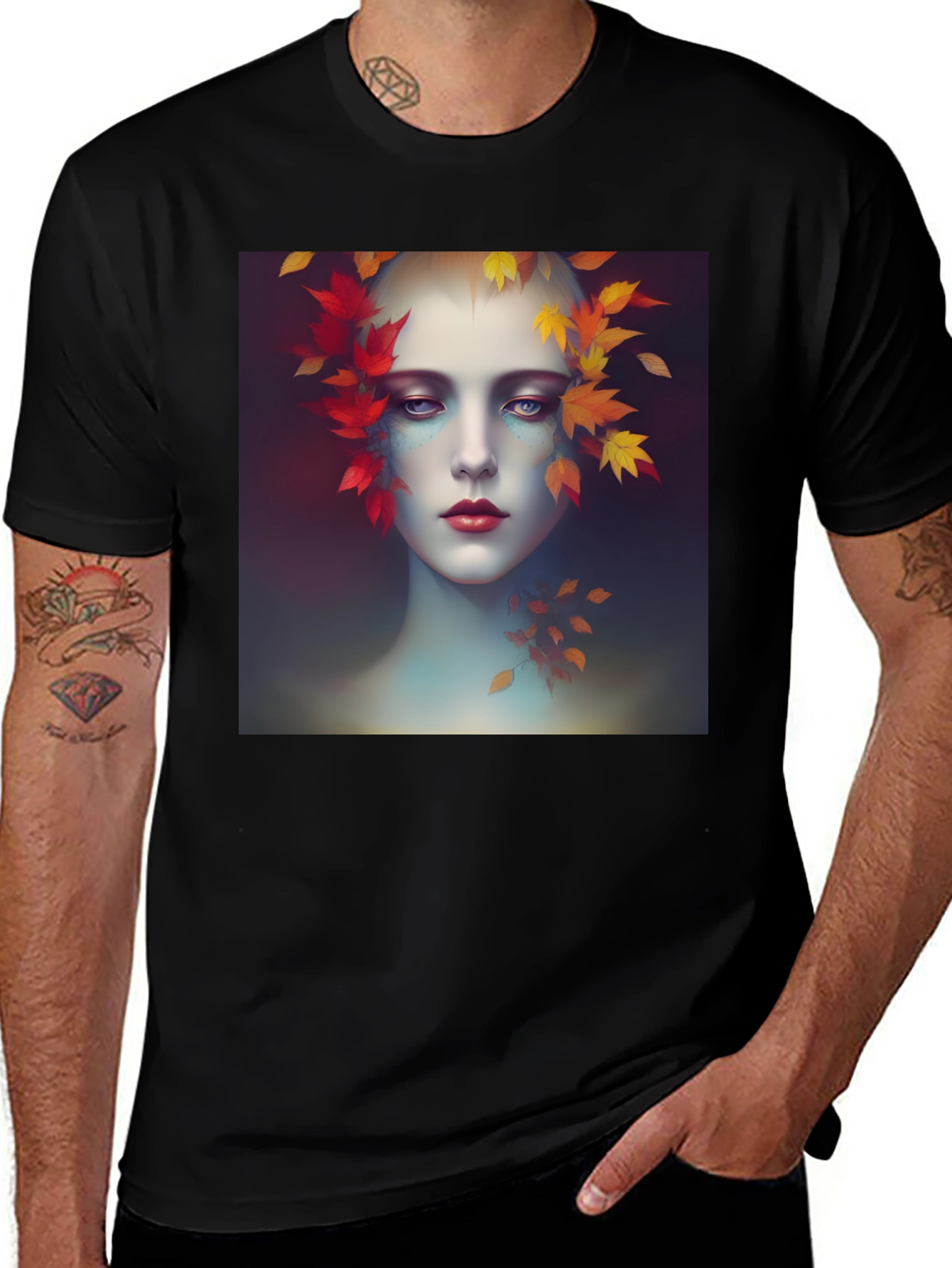 Variant 14 of Autumnal Woman's Portrait Tee - Black