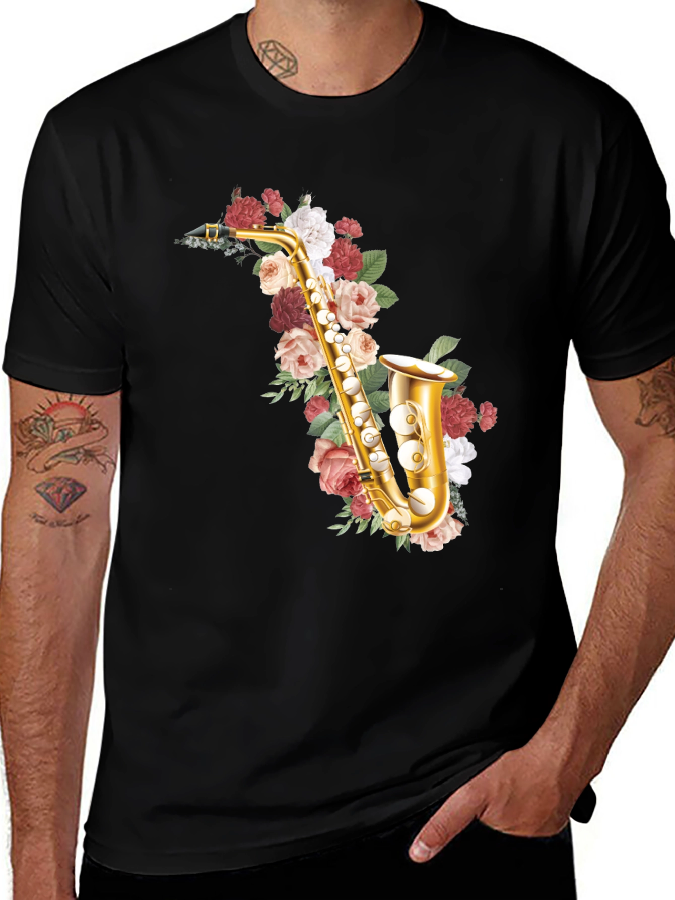 Variant 20 of Floral Saxophone Graphic Tee - Musical Style