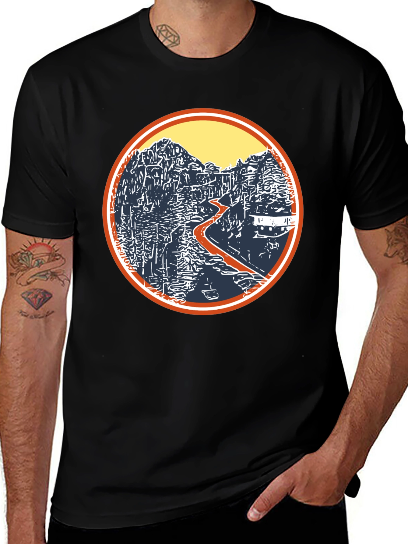 Variant 3 of Nature Landscape Graphic Tee - Black Cotton Casual Shirt