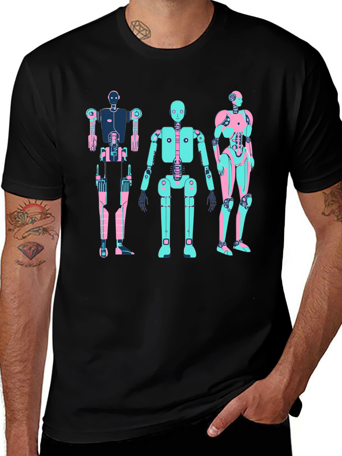 Variant 6 of Retro Robot T-Shirt - Black Graphic Tee