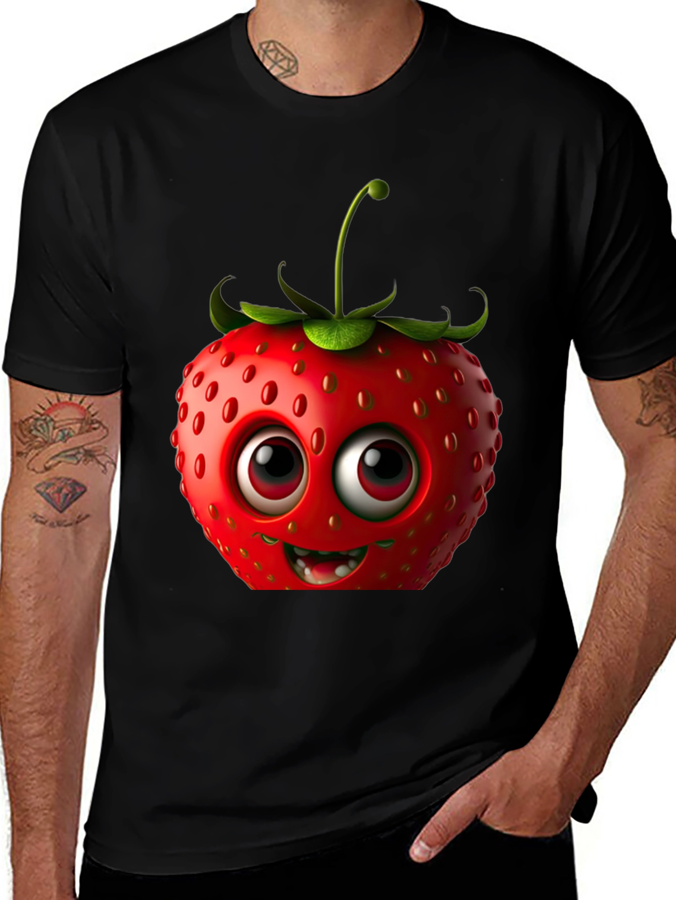 Variant 24 of Funny Strawberry Face Black T-Shirt