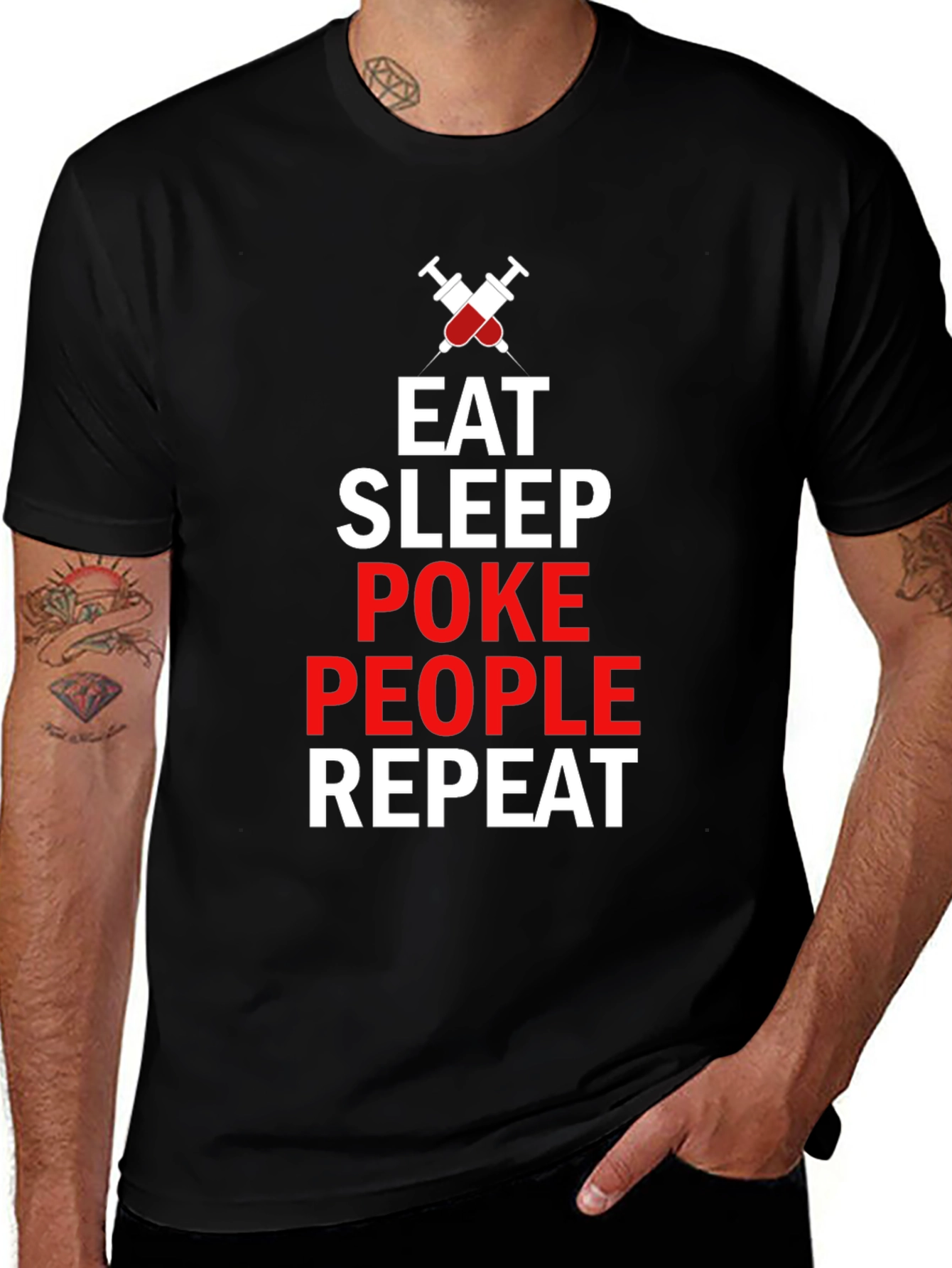 Eat Sleep Poke People Repeat Black T-Shirt