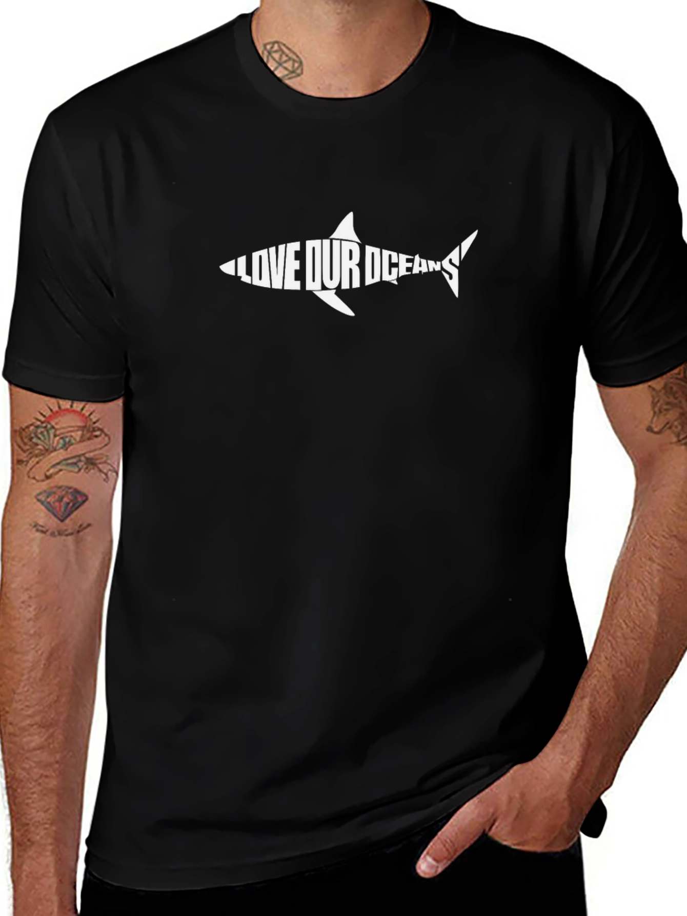 Black Love Our Oceans Shark Graphic Tee - Black main image