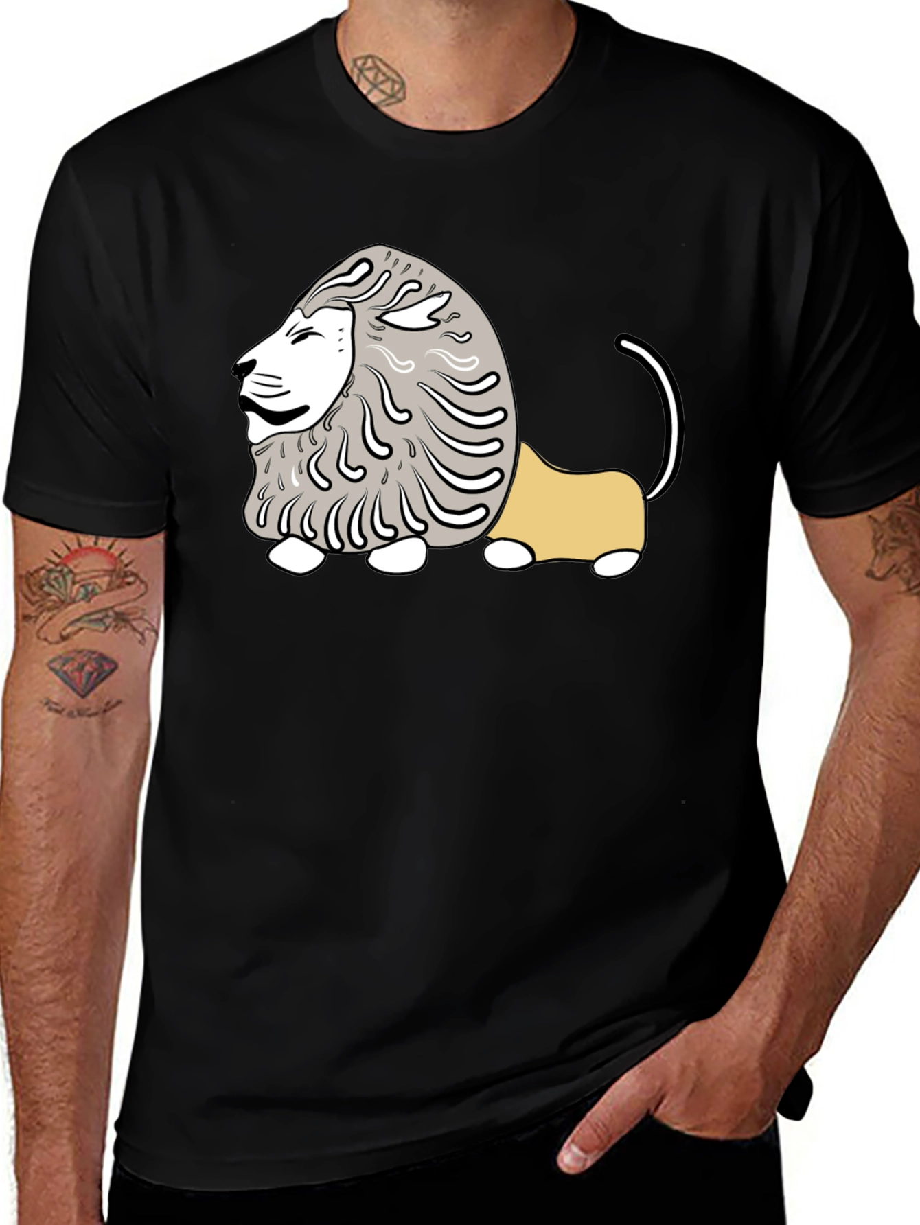 Variant 6 of Cartoon Lion Graphic Tee - Casual Black T-Shirt